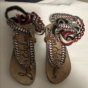 Sam Edelman Black and Red Braided tie up Sandals. size 5